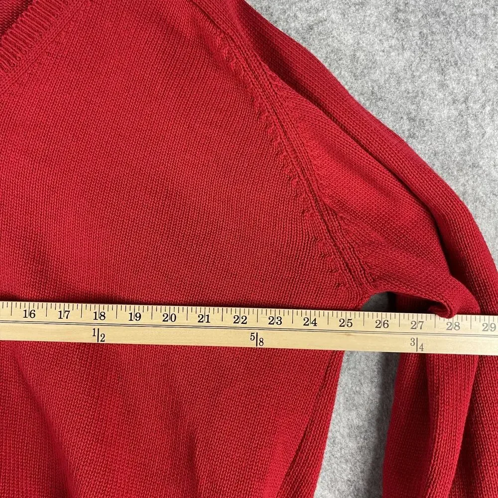 Vintage Lands End Drifter Sweater Mens XL‎ Red Knit Cotton V Neck USA Made 90s